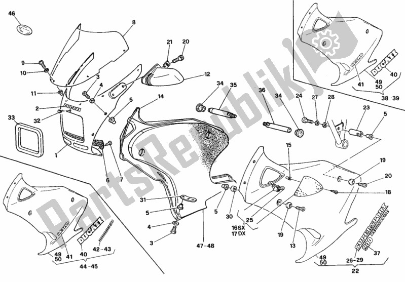 Alle onderdelen voor de Fm <024036 Kuip van de Ducati Supersport 900 SS USA 1993